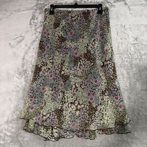 VTG Y2K Floral Mesh Midi Skirt Size M Lettuce Hem Ruffle Fairycore Boho Chic